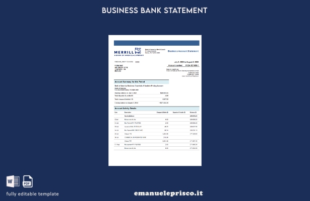 stile verificato Modello di estratto conto dell'organizzazione Merrill Bank in W